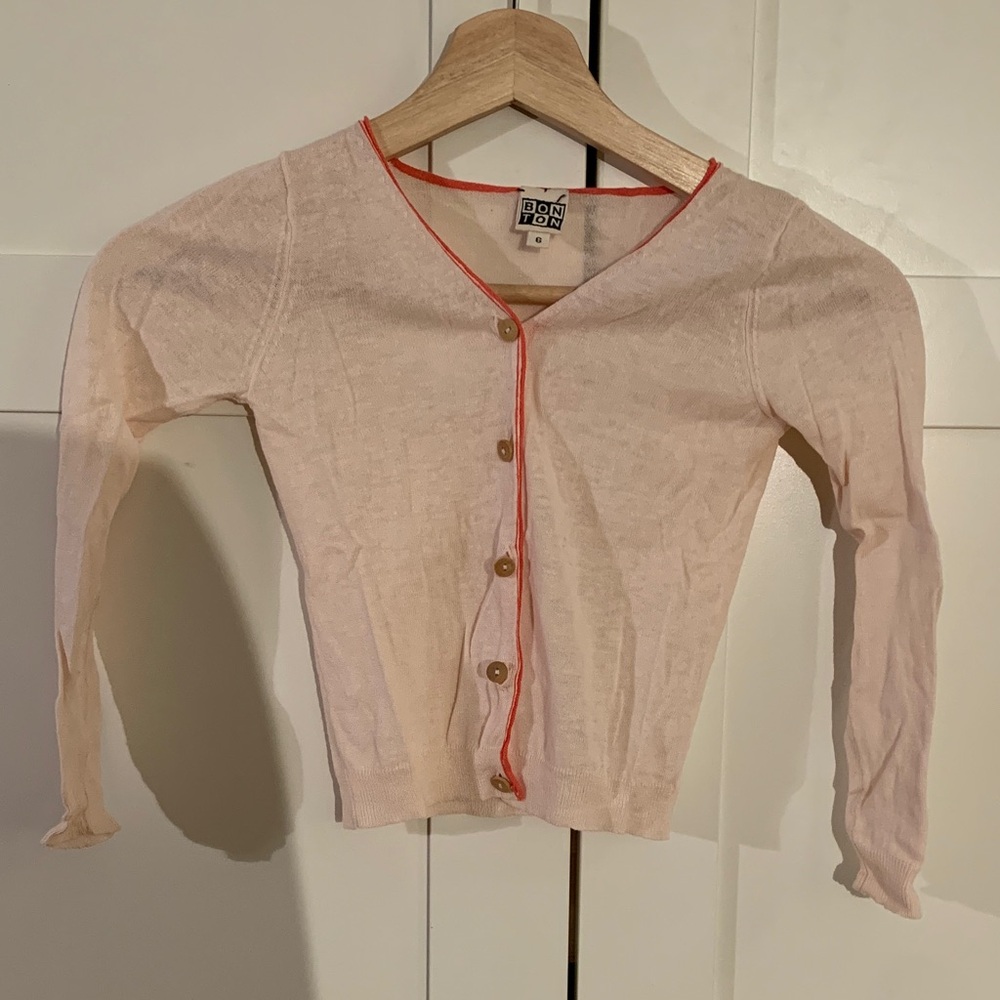 Bonton Pink Cardigan with Coral Trim